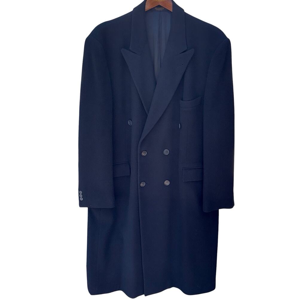 Kasper Mens 44R Blue Double Breasted 100% Cashmere Wool Blend Overcoat Coat